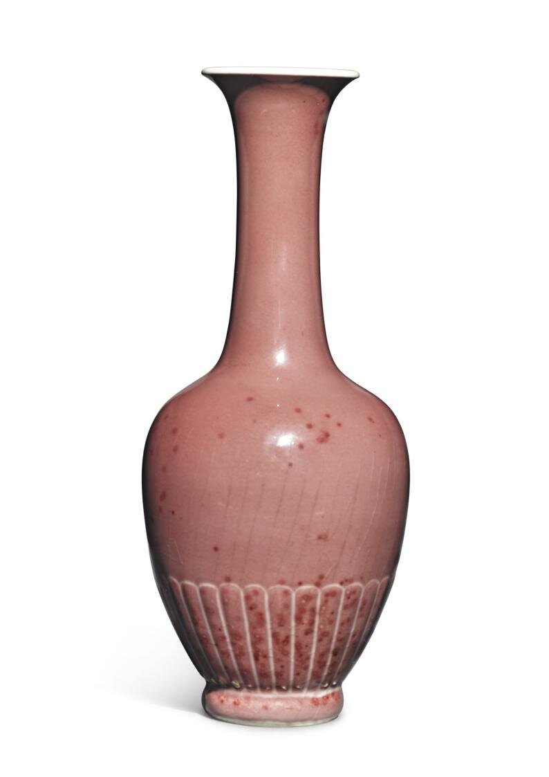 A rare peachbloom-glazed 'chrysanthemum' bottle vase