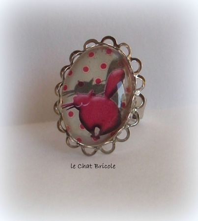 bague trendy kitty chat rose à pois