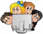 9353075-Cartoon-kids-with-computer-vector-illustration--Stock-Vector