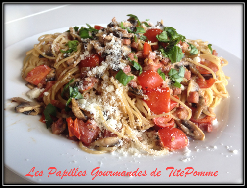 Capellini façon carbonara aux légumes et basilic frais-1