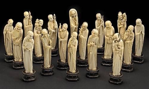 A_carved_ivory_set_of_Eighteen_Luohan