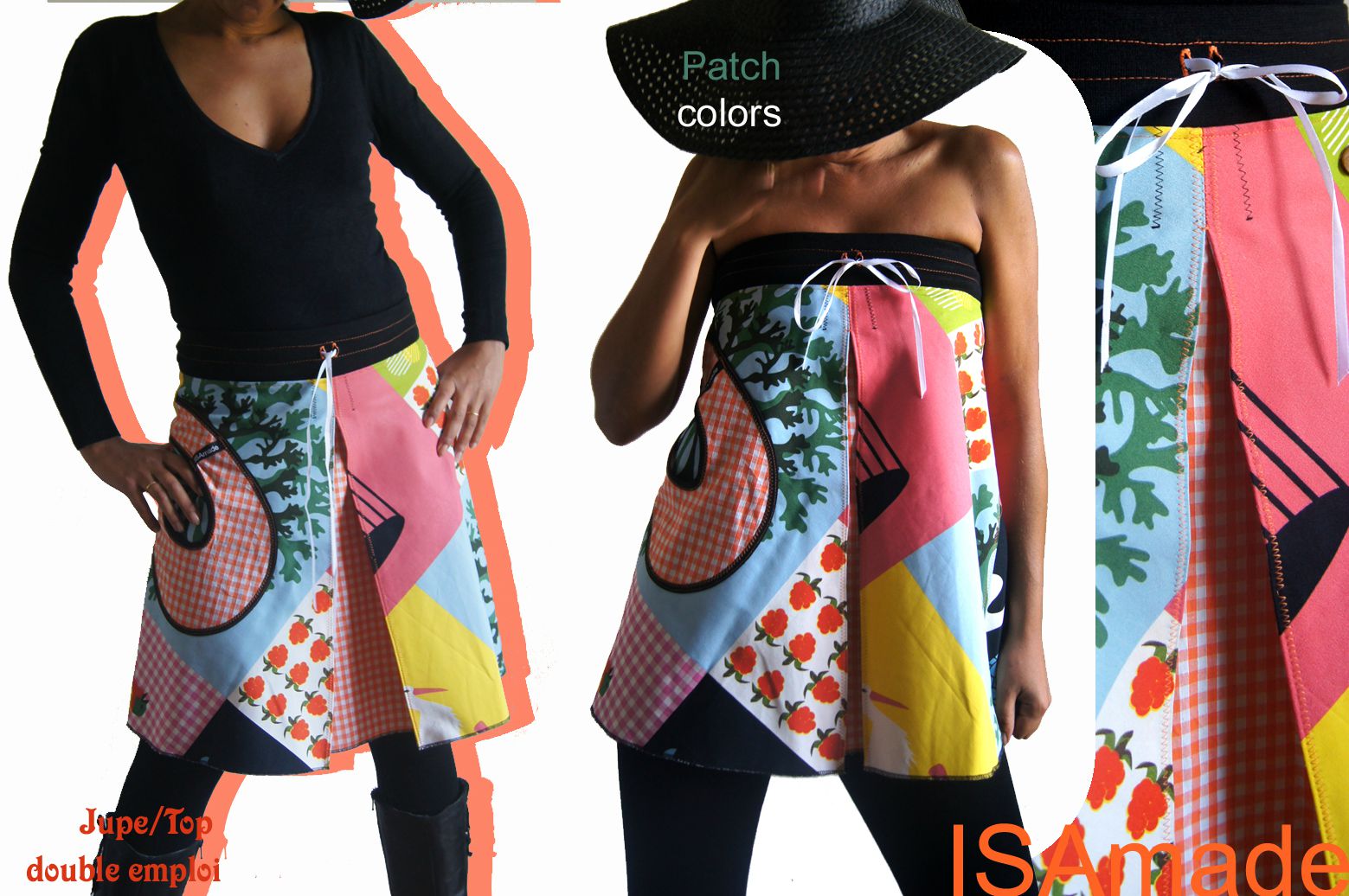 Jupe Trapeze haut de Style Kitch Bobo pour une piece fantaisie et Originale a double emploi Une piece ISAmade of course ISAmade Robes Femme Originales createur mode fabriquees en France