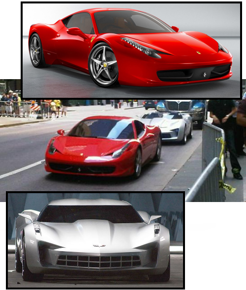 En direct du tournage - Ferrari et Corvette au menu !