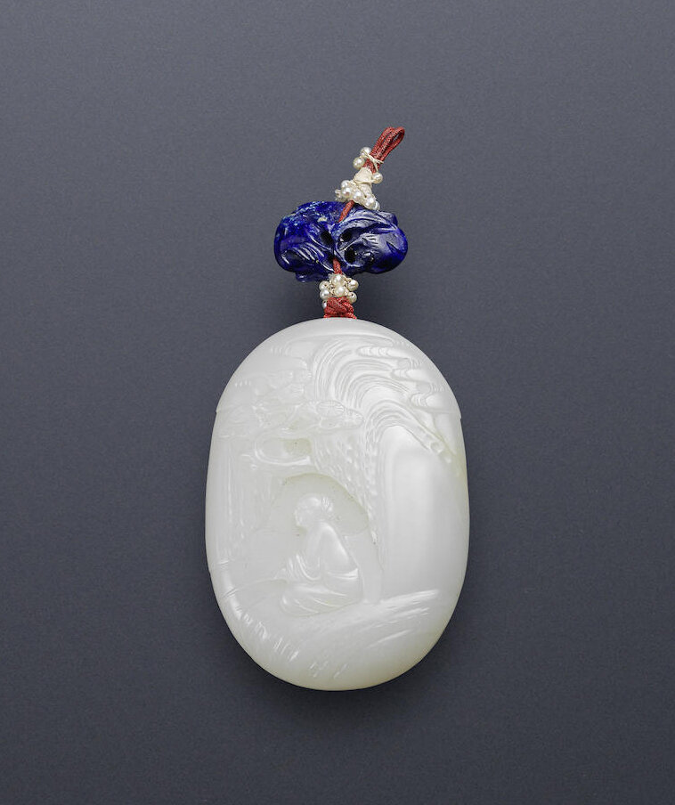 A very fine white jade 'fishing' pendant, 18th century - Alain.R