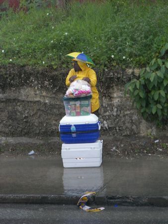 This gentleman was prepared to make a sale inspite of the weather