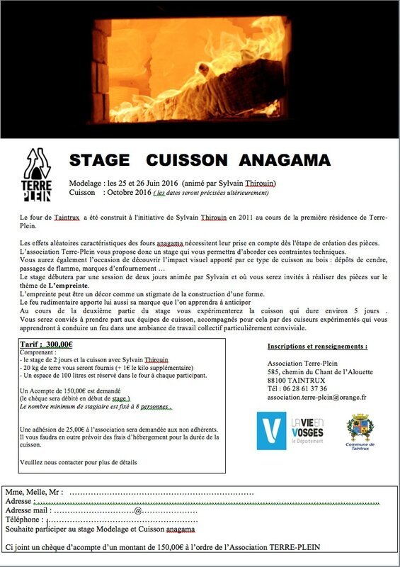 Bulletin d'inscription au stage cuisson Anagama