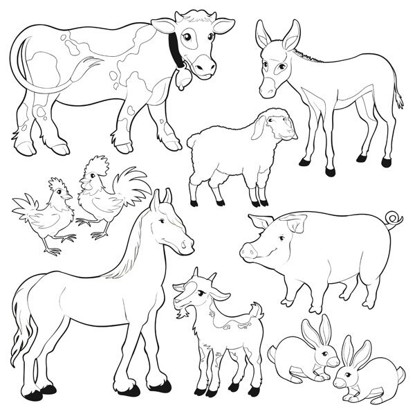 free black and white clipart of farm animals - photo #29