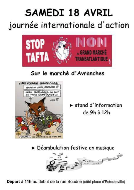 Stop TAFTA Sud Manche flyer Avranches animation 18 avril 2015