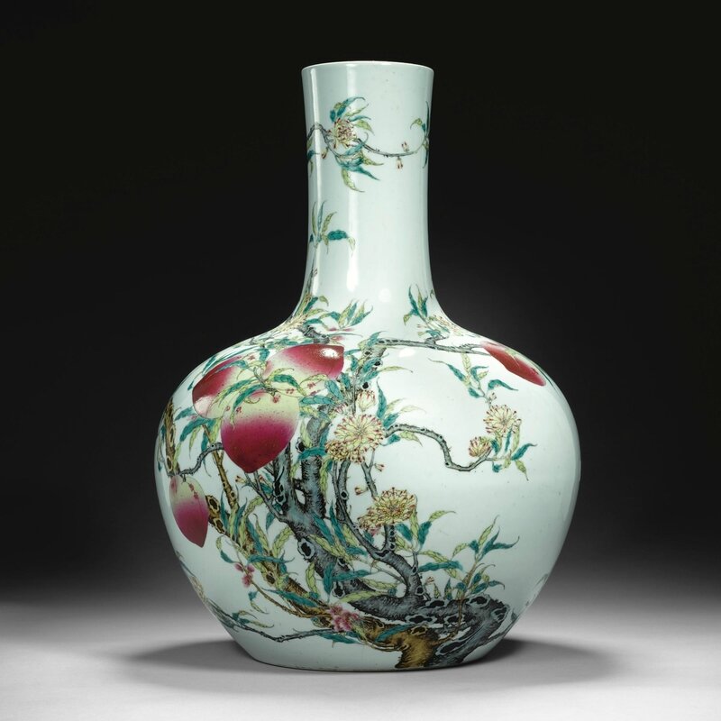 A large 'famille-rose' 'Nine peach' vase, Qing dynasty