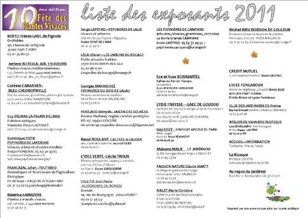 LISTE DES EXPOSANTS PROG 2011