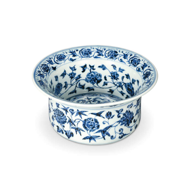 An important and extremely rare blue and white basin, Yongle period (1403-1425)