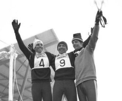 Photo JO 1968 Grenoble Podium Slalom Huber Schrantz Killy R