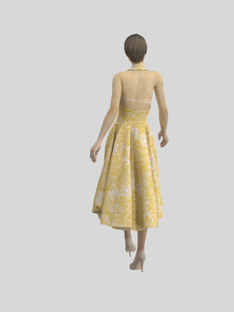 robe jaune à fleurs derrière