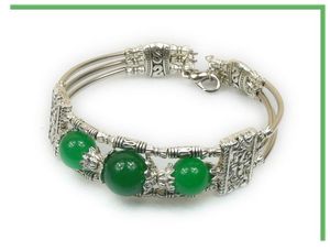 1 RoseBracelet Ethnique Trianon Perles Jade Vert 14 et 10 mm Argent du Tibet