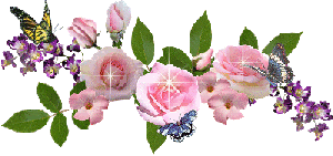 Gif barre scintillante grosse branche roses et papillons de gauche a droite 300 Pixels