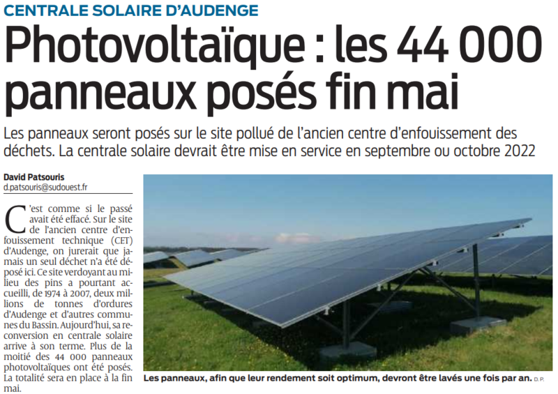 2022 04 29 SO Centrale solaire d'Audenge Photovoltaïque les 44 000 panneaux posés fin mai