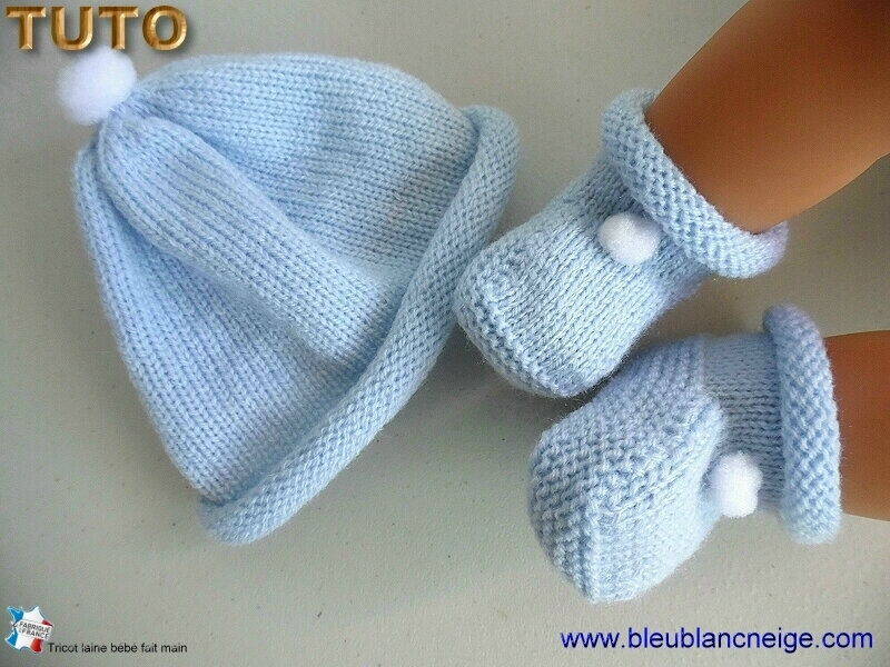 duo-pompon-bleu-tricot-bebe-bb-layette