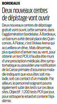 2020 09 22 SO Deux nouveaux centres de dépistage vont ouvrir