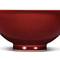 A fine <b>copper</b>-<b>red</b>-<b>glazed</b> bowl, Qianlong seal mark and period (1736-1795)