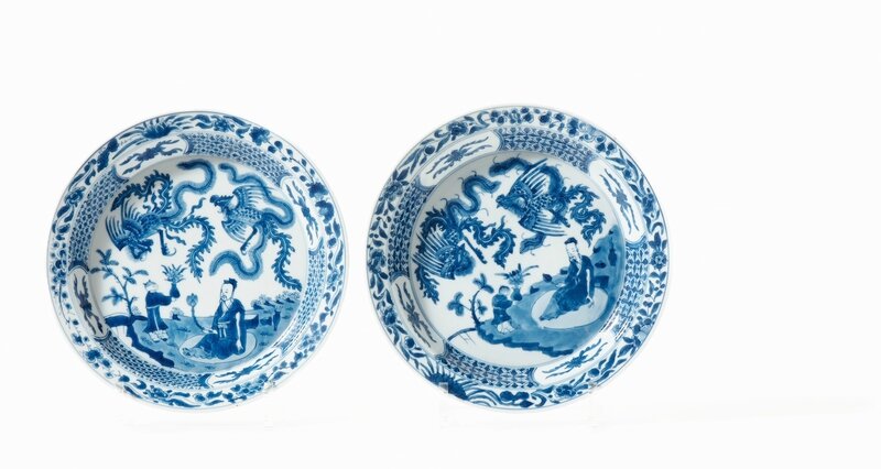 A pair of deep blue and white plates, Kangxi period (1662-1722)