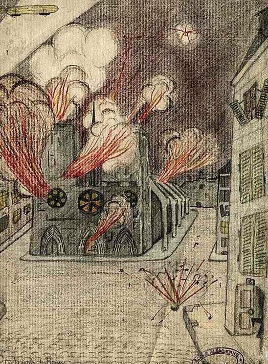 dessin incendie cath Reims