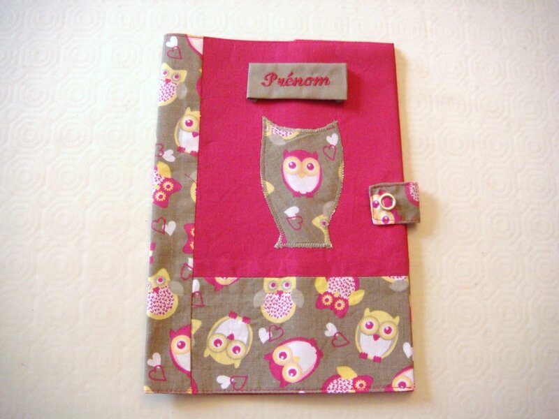 Protège carnet hiboux fuchsia taupe face