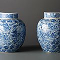 Pair of blue & white <b>ginger</b> <b>jars</b>, China, Kangxi Period (1662-1722)