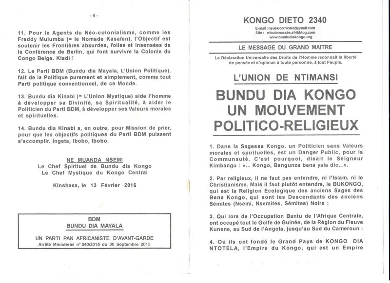 BUNDU DIA KONGO UN MOUVEMENT POLITICO-RELIGIEUX a