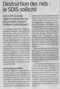 Destruction des nids Le SDIS sollicité