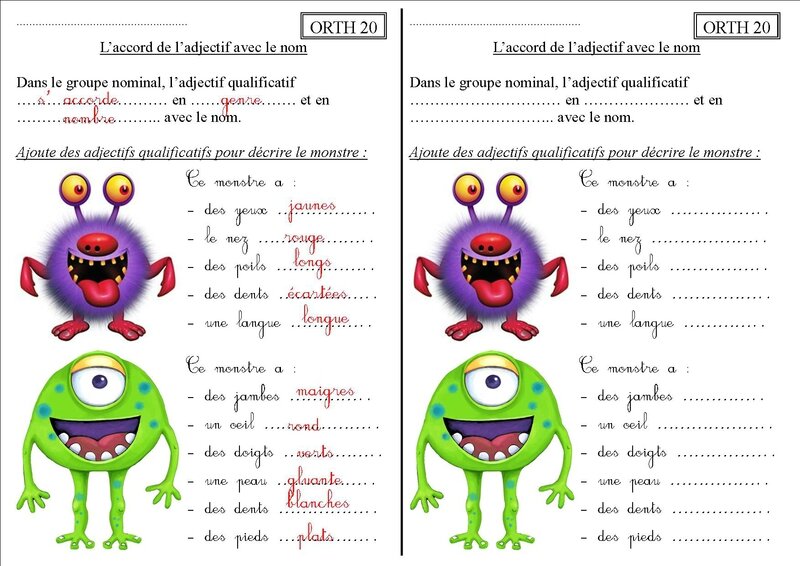 orth 20 completee accord de l'adjectif CE2