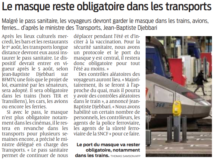 2021 07 24 SO Le masque reste obligatoire dans les transports