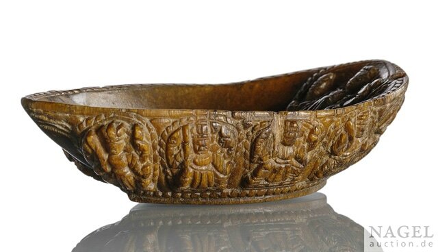 A rhinoceros horn libation cup, Nepal, 17th century