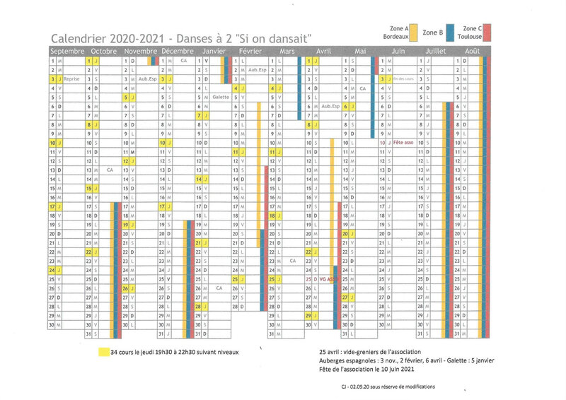 calendrier Si On Dansait 2020-2021