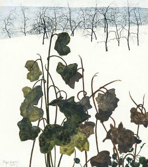 Snowy Landscape, Ivy and Trees (1915) by Léon Spilliaert
