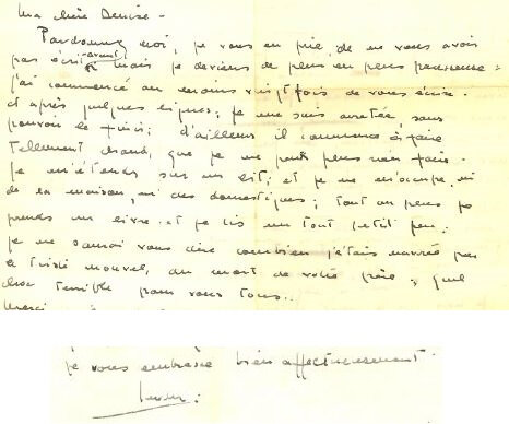 1938 03 06 lettre à Denise & signature