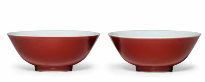 Two copper red bowls, Qianlong seal marks and of the period (1736-1795)