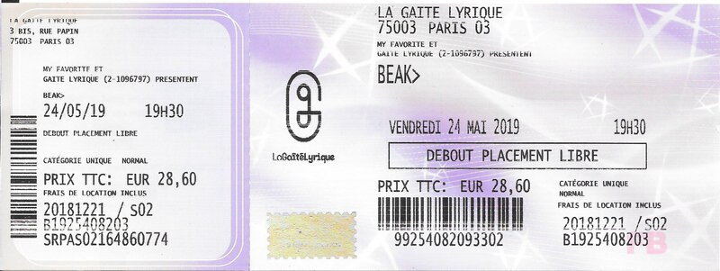 2019 05 24 BEAK Gaîté Lyrique Billet