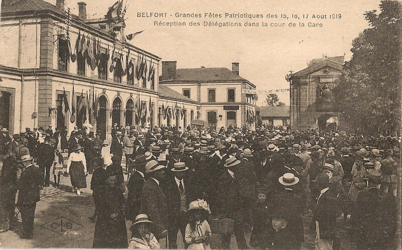 1919 08 15 Belfort CPA Fêtes patriotiques Gare Réception délégations
