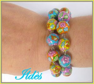 fimo bracelet boules fleuries 3