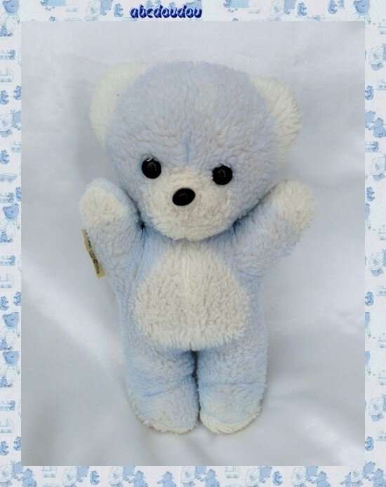 Doudou Peluche Ours Bleu Et Blanc Vintage Boulgom