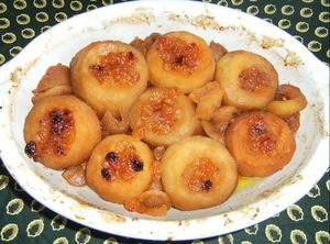 recettes dessert FLAN DE MADELEINES AUX POMMES ET RAISINS SECS