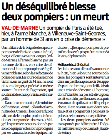 2018 09 05 SO Un sapeur-pompier décède suite à une agression