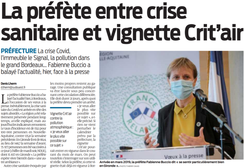 2021 01 22 SO La Préfète entre crise sanitaire et vignette Crit'air