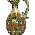 A rare sancai-glazed <b>phoenix</b>-<b>head</b> <b>ewer</b>, Tang dynasty (618-907)