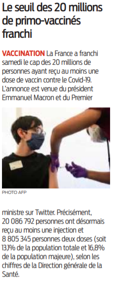 2021 05 16 SO Le seuil des 20 millions de primo-vaccinés franchi