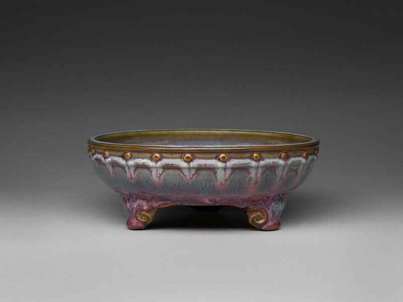 Circular Basin with Drum-Nail Decor and Three Cloud Scroll Feet, Ming dynasty, 1368-1644, probably 15th century (1)