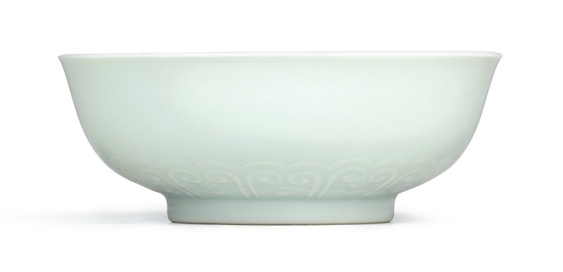 A rare carved celadon-glazed bowl, Mark and period of Yongzheng (1723-1735)