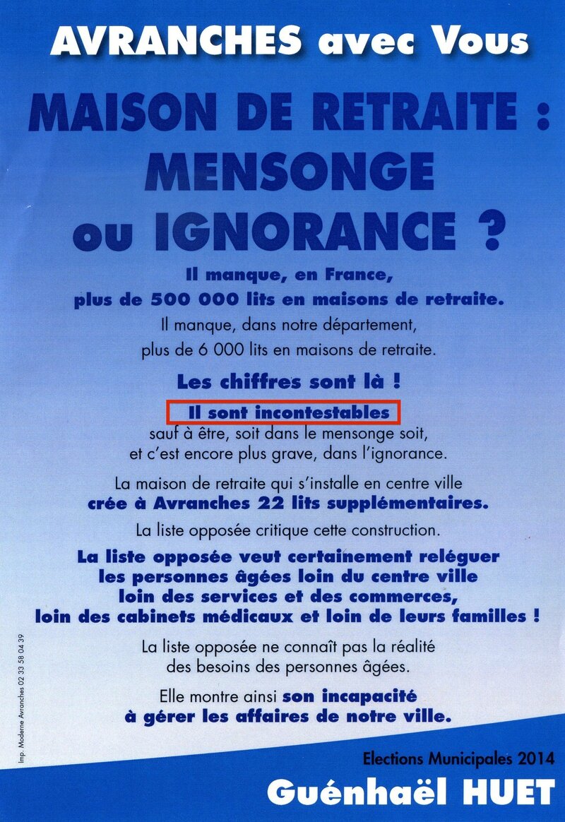 municipales Avranches 2014 tract Guénhaël huet faute orthographes