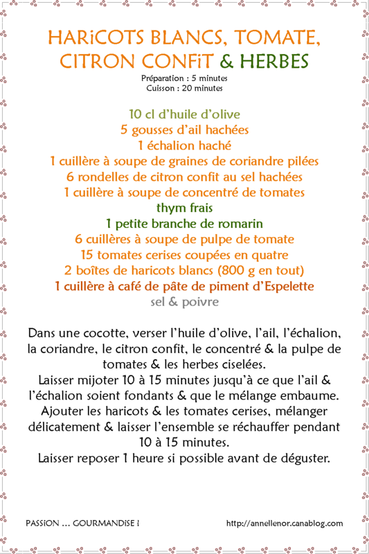 Haricots blancs, tomate, citron confit & herbes_fiche