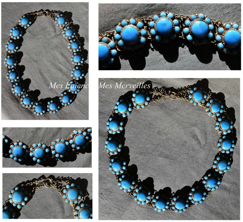 collier en pate de verre turquoise ancien